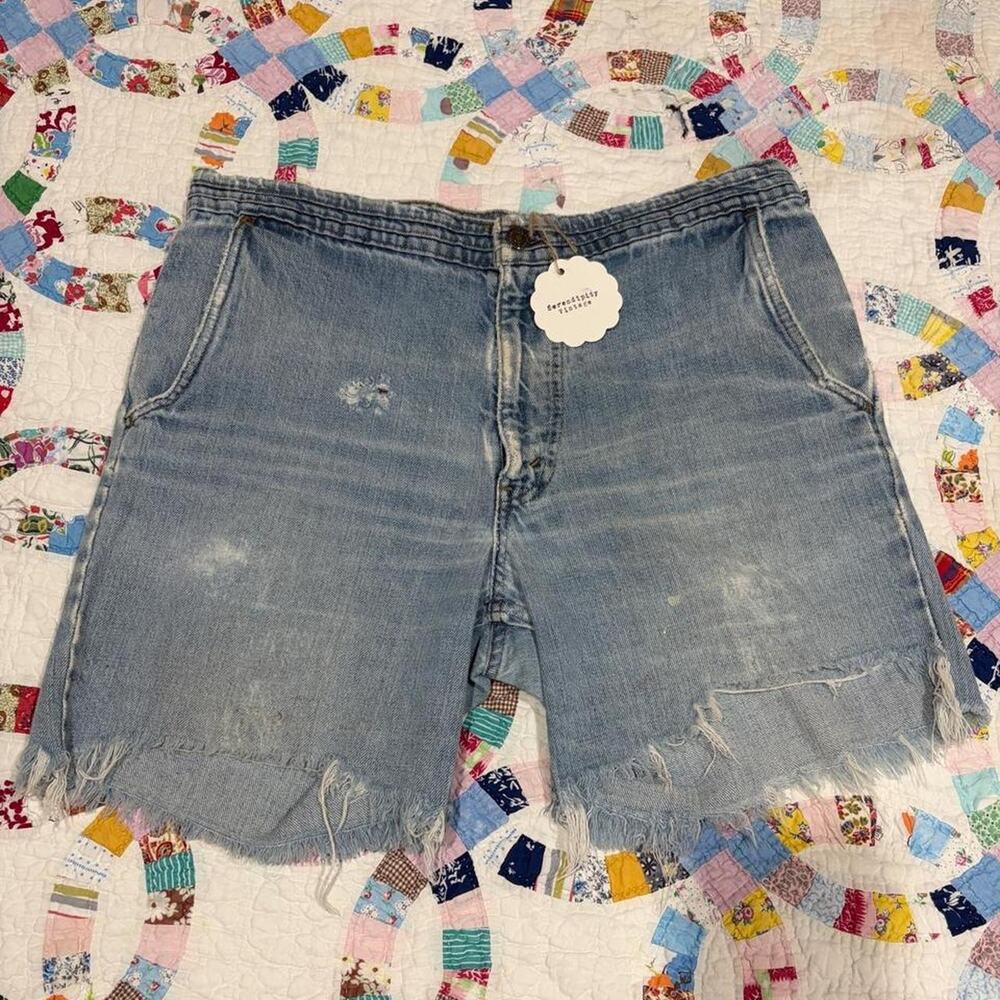 Vintage 70s Levi's 620 Orange Feather Tab cuttoff Denim Shorts size 32" waist